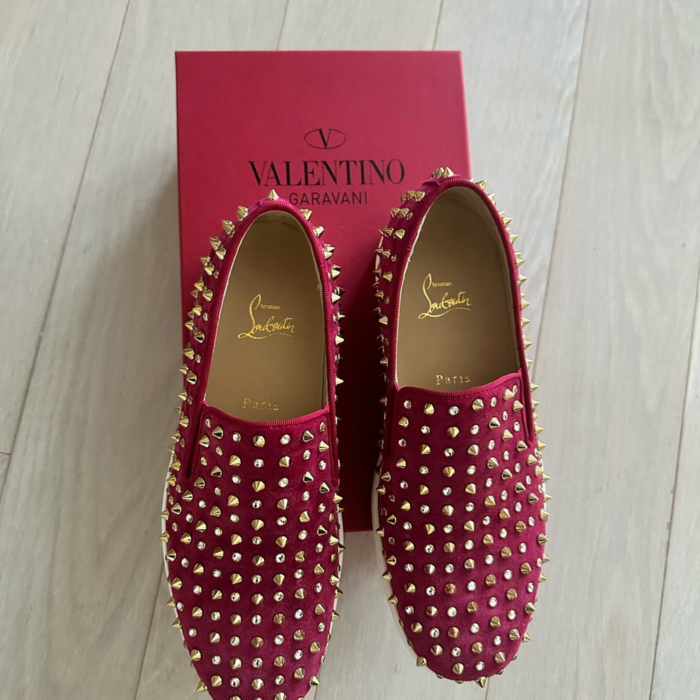 Valentino Burgundy Studded Slip-Ons